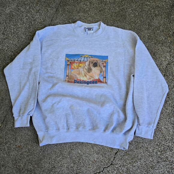 Vtg 90s PEKINGESE Box Logo Graphic Small Dog Breed Crewneck Sweatshirt XXL - Picture 1 of 6